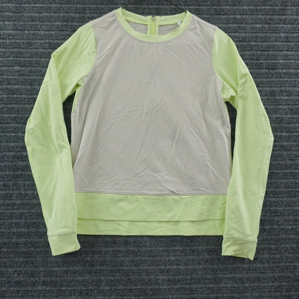 Lululemon Athletic Top Womens 4 Lime Green Grey Long Sleeve Back Zip Rash Guard